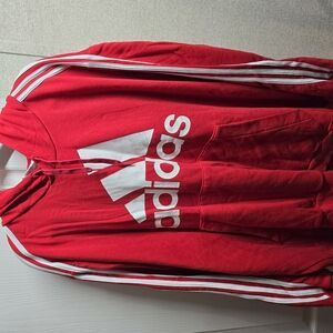 Adidas Red Hoodie with White Stripes